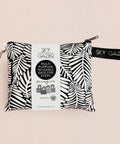 Black reusable bag pouch containing 4 shopping bags and trolley token with 'Sky Gazer' branding on a beige background