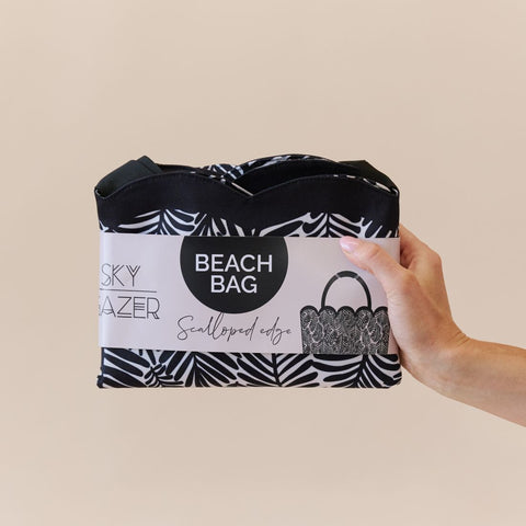 Scalloped Edge Beach Bag- Palm Noir