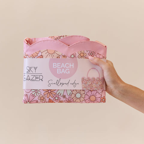 Scalloped Edge Beach Bag- Flower Power