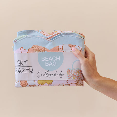 Scalloped Edge Beach Bag- Floral Azure