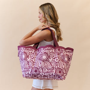 Scalloped Beach Bag- Berry Sunrise