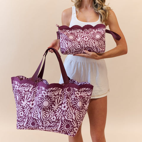 Scalloped Edge Beach Bag- Berry Sunrise