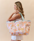 Scalloped Edge Beach Bag- Floral Azure
