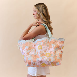 Scalloped Beach Bag- Floral Azure