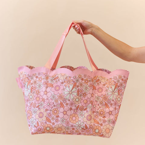 Scalloped Edge Beach Bag- Flower Power