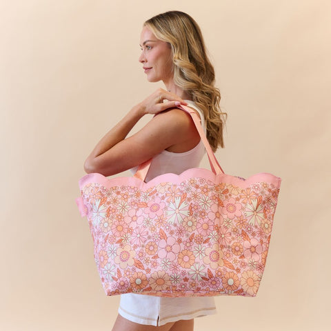 Scalloped Edge Beach Bag- Flower Power