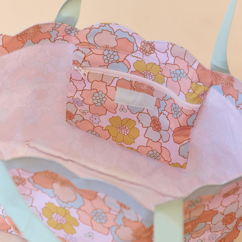 Scalloped Edge Beach Bag- Floral Azure