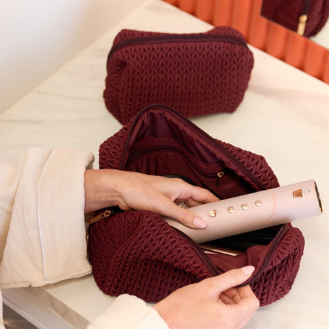 Luxe Quilted Make-Up & Toiletry Bag Set (Burgundy)