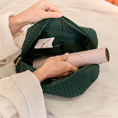 Luxe Quilted Make-Up & Toiletry Bag Set (Hunter Green)