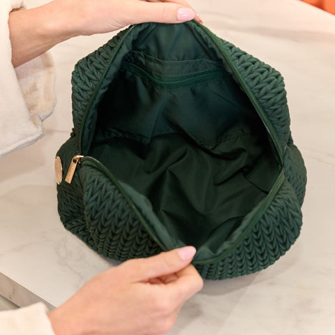 Luxe Quilted Make-Up & Toiletry Bag Set (Hunter Green)
