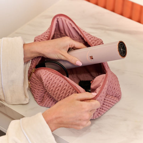 Luxe Quilted Make-Up & Toiletry Bag Set (Dusty Pink)