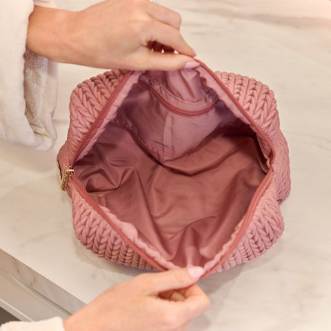 Luxe Quilted Make-Up & Toiletry Bag Set (Dusty Pink)