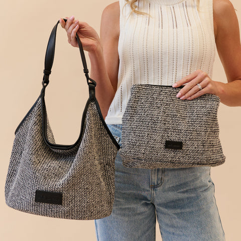 2-in-1 Luxe Shoulder Bag & Clutch- Black