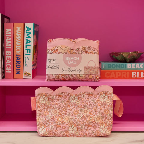 Scalloped Edge Beach Bag- Flower Power