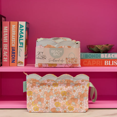 Scalloped Edge Beach Bag- Floral Azure